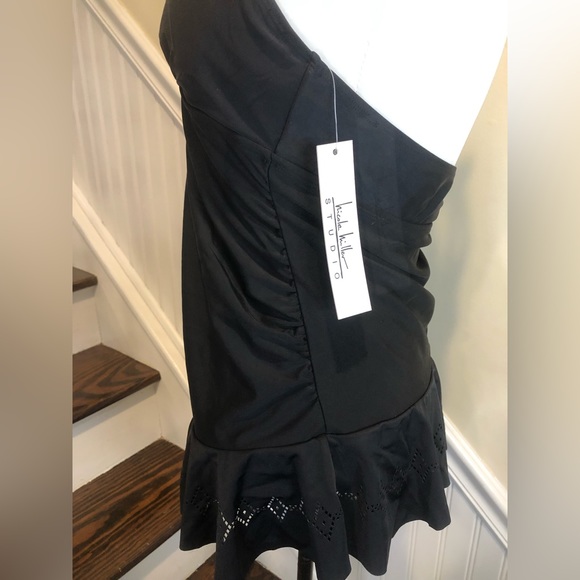 NICOLE MILLER Black Halter Neck Cut Out Skirted Black Swimsuit Sz 1X NWT - Picture 6 of 17